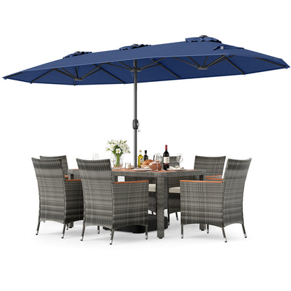 8-Piece Patio Dining Set with Double-Sided Market Umbrella-Beige