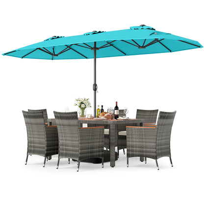8-Piece Patio Dining Set with Double-Sided Market Umbrella-Beige