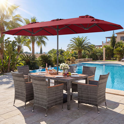 8-Piece Patio Dining Set with Double-Sided Market Umbrella-Beige