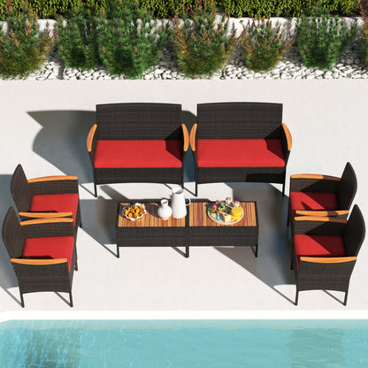 8 Piece Patio Wicker Sofa Set 4 Rattan Chairs and 2 Loveseat with 2 Table-Gray