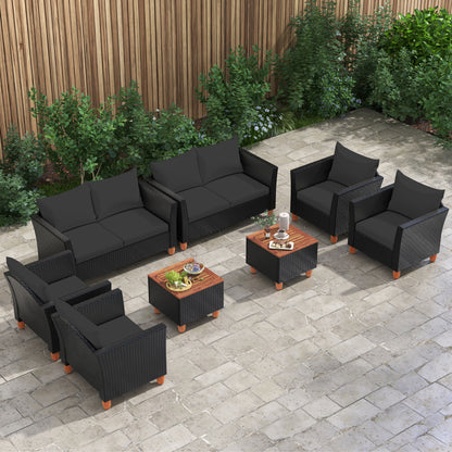 8 Pieces Outdoor Conversation Set with Storage Coffee Table-Black