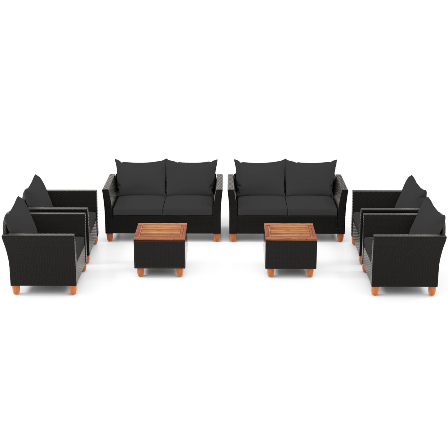 8 Pieces Outdoor Conversation Set with Storage Coffee Table-Black