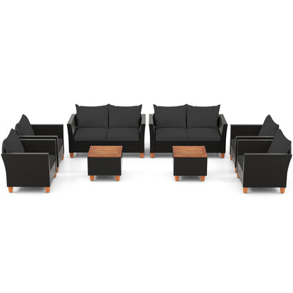 8 Pieces Outdoor Conversation Set with Storage Coffee Table-Black
