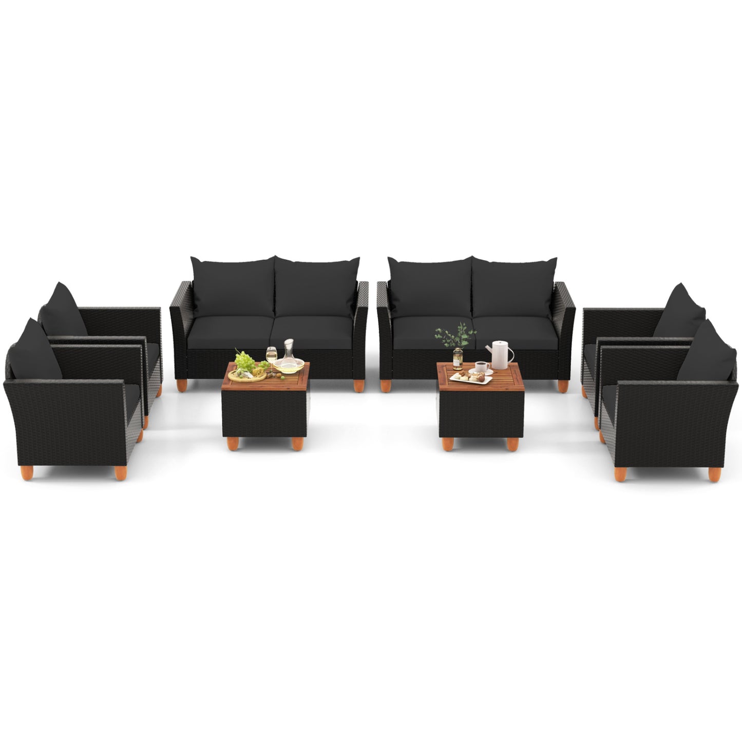 8 Pieces Outdoor Conversation Set with Storage Coffee Table-Black