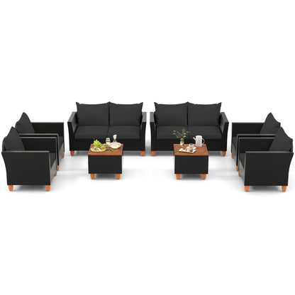 8 Pieces Outdoor Conversation Set with Storage Coffee Table-Black