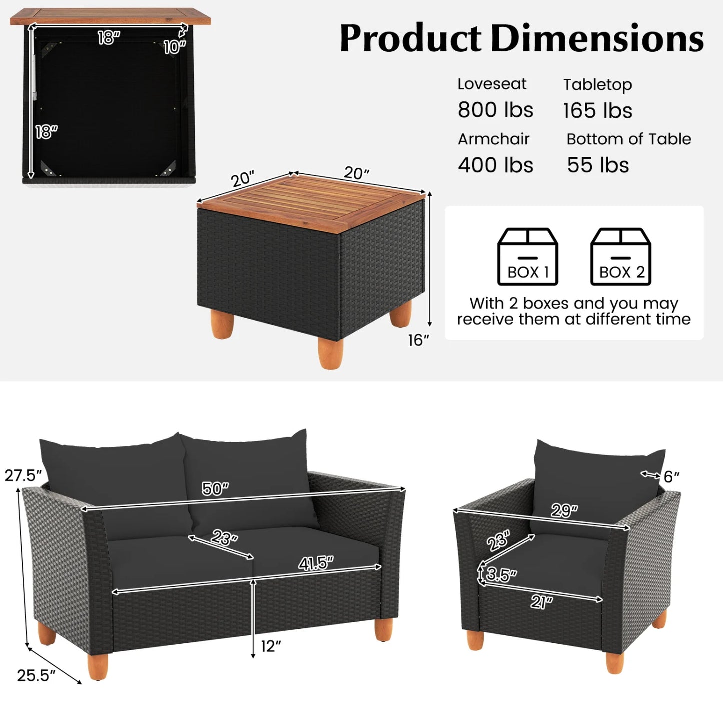 8 Pieces Outdoor Conversation Set with Storage Coffee Table-Black