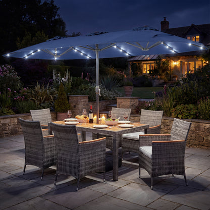 8 Pieces Outdoor Wicker Dining Furniture and 13.5 FT Double-Sided Patio Umbrella-Beige