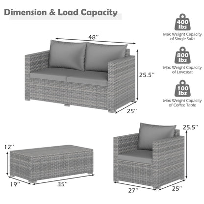 8 Pieces Patio Rattan Conversation Set with Padded Cushions for Yard-Gray