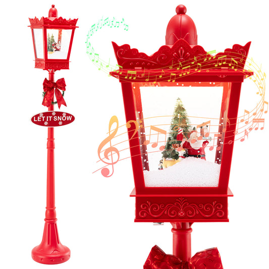 8 ft Musical Christmas Streetlight with Warm White LED Lights and Snowy Effects-RED
