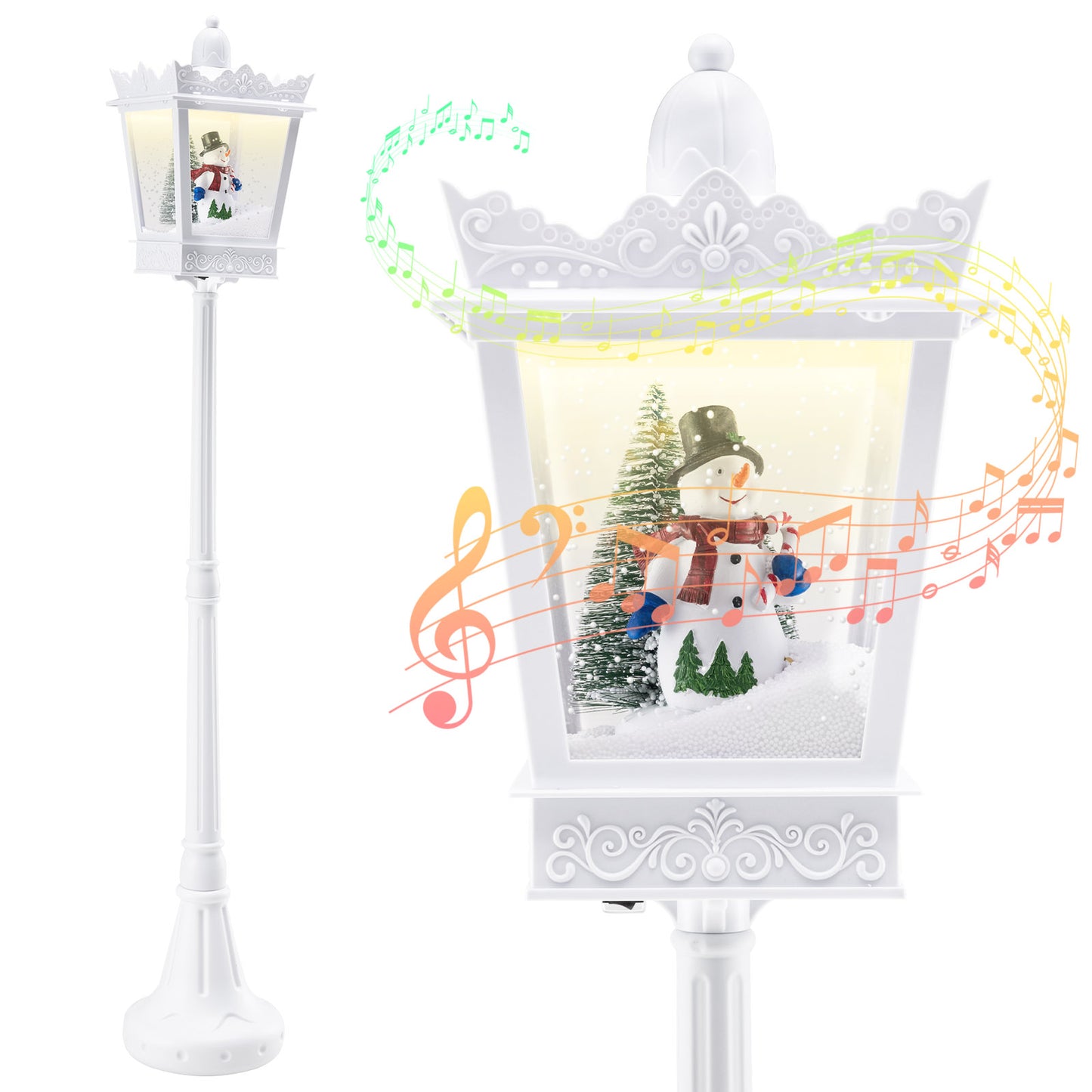8 ft Musical Christmas Streetlight with Warm White LED Lights and Snowy Effects-RED