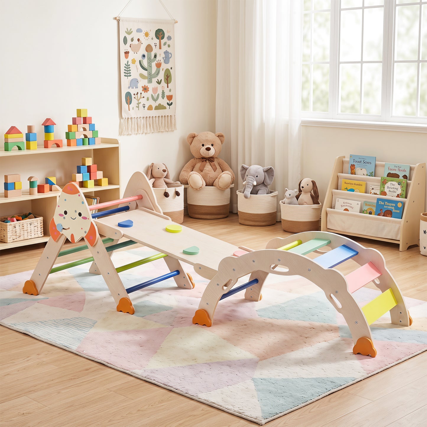 8-in-1 Foldable Climbing Toys for Toddlers Rocket-Themed-Macaron