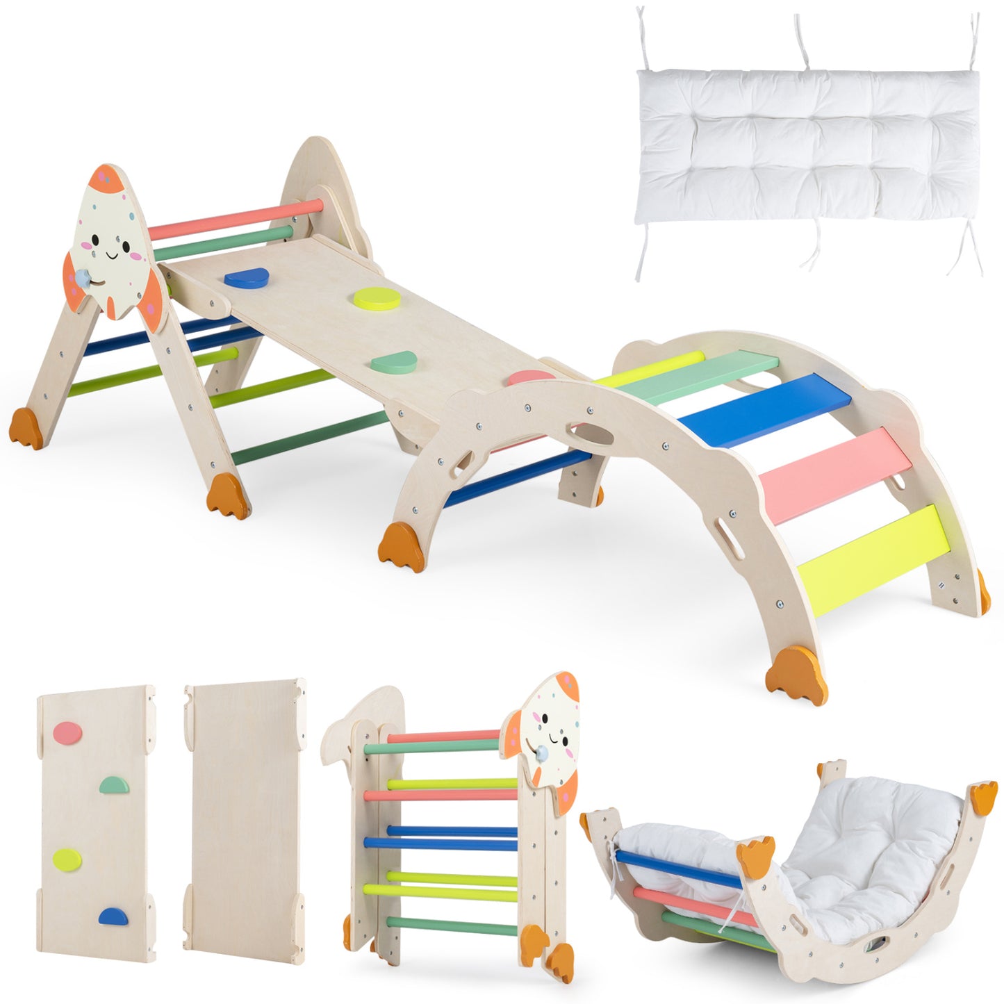 8-in-1 Foldable Climbing Toys for Toddlers Rocket-Themed-Macaron
