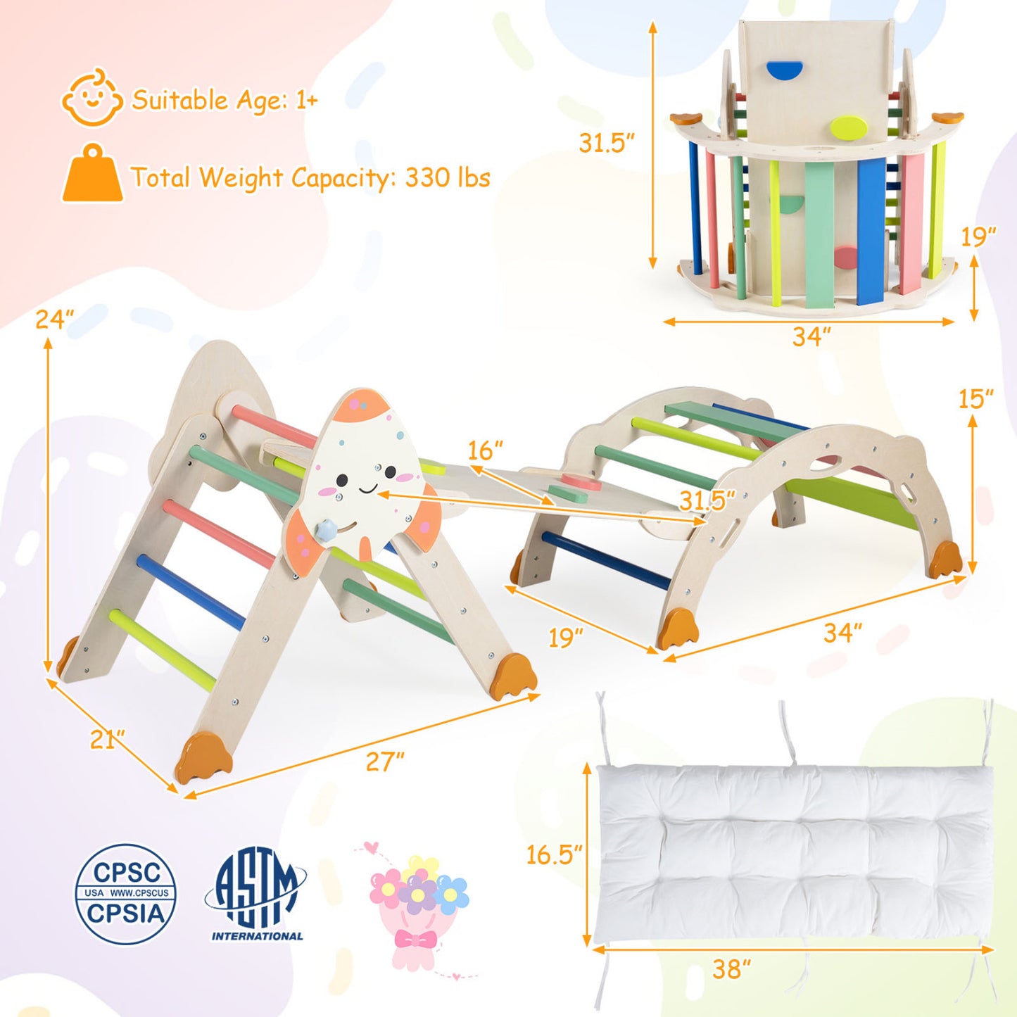 8-in-1 Foldable Climbing Toys for Toddlers Rocket-Themed-Macaron
