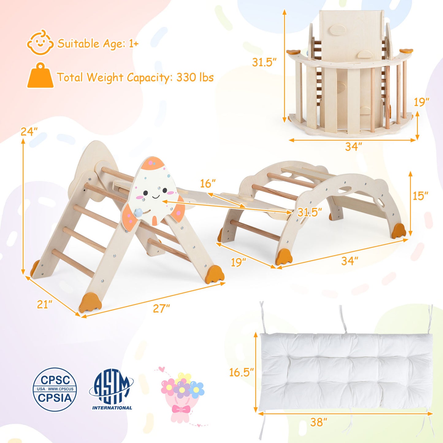 8-in-1 Foldable Climbing Toys for Toddlers Rocket-Themed-Macaron