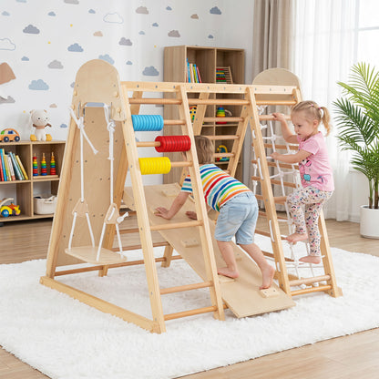 8-in-1 Foldable Indoor Jungle Gym for Kids with Swing and Monkey Bars-Colorful