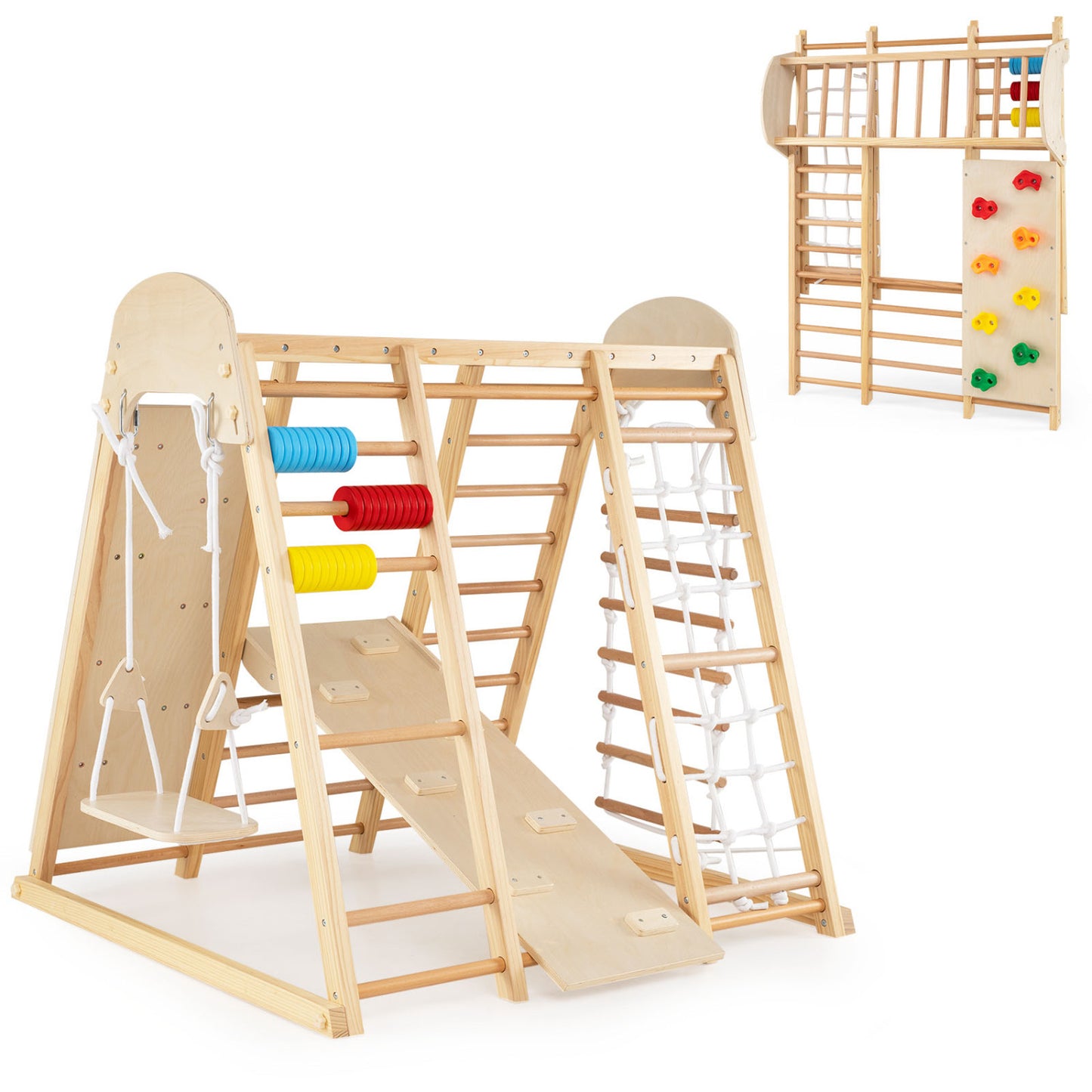8-in-1 Foldable Indoor Jungle Gym for Kids with Swing and Monkey Bars-Colorful