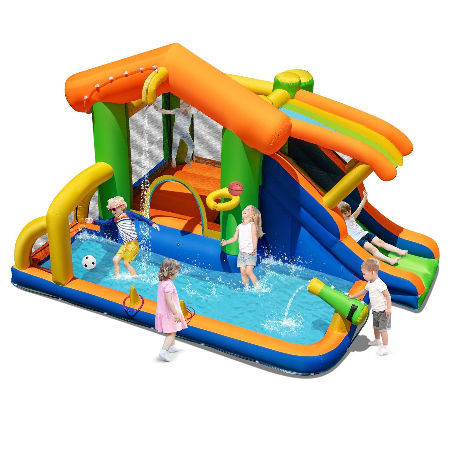 8-in-1 Jumping Castle with Slide and 480W Blower