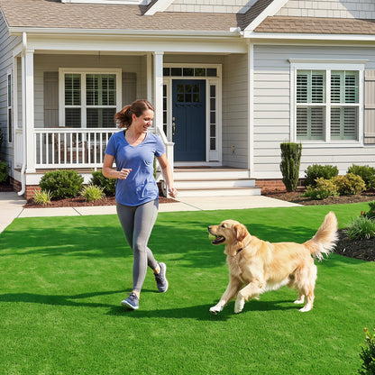 8x5 feet artificial turf rug with 0.3-inch pile height, outdoor decor by Wilsons Home Store, showing lush green synthetic grass.