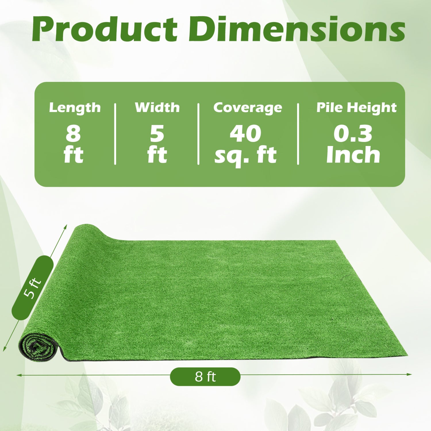 8x5 feet artificial turf rug by Wilsons Home Store with low 0.3-inch pile height, outdoor decorative synthetic grass.