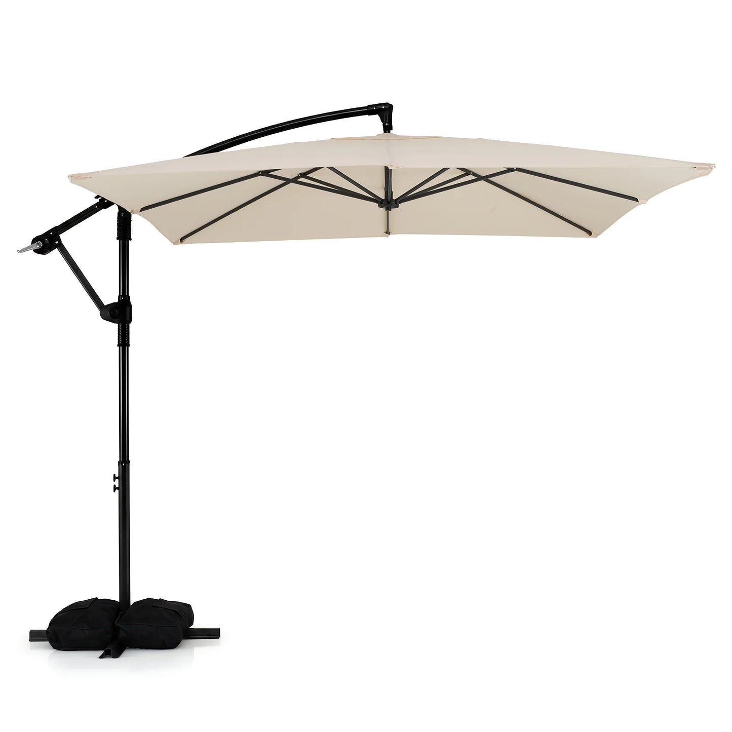 8 x 8 FT Offset Cantilever Patio Umbrella Square Hanging Outdoor Market Umbrella with 360° Rotation-Beige