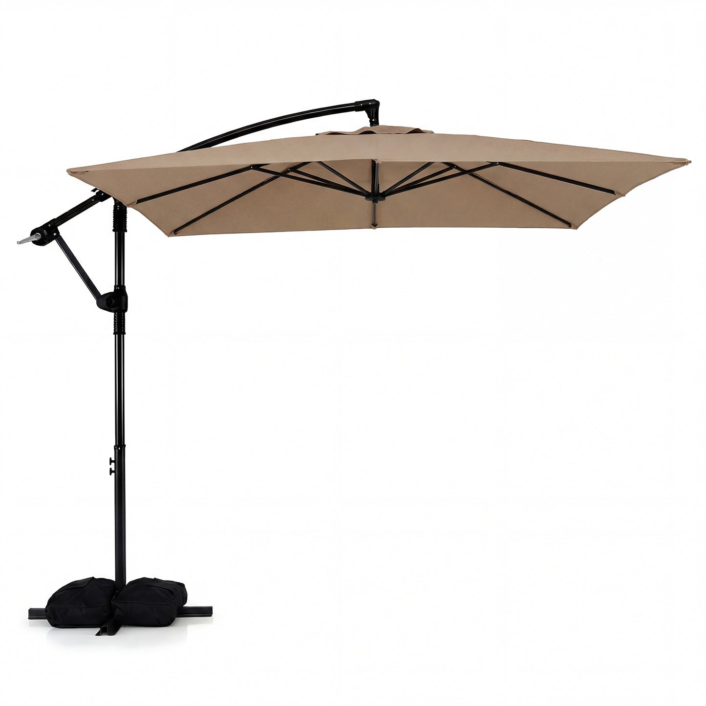 8 x 8 FT Offset Cantilever Patio Umbrella Square Hanging Outdoor Market Umbrella with 360° Rotation-Beige