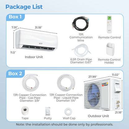 9100 BTU 19 SEER2 208-230V Mini Split Air Conditioner with Heat Pump