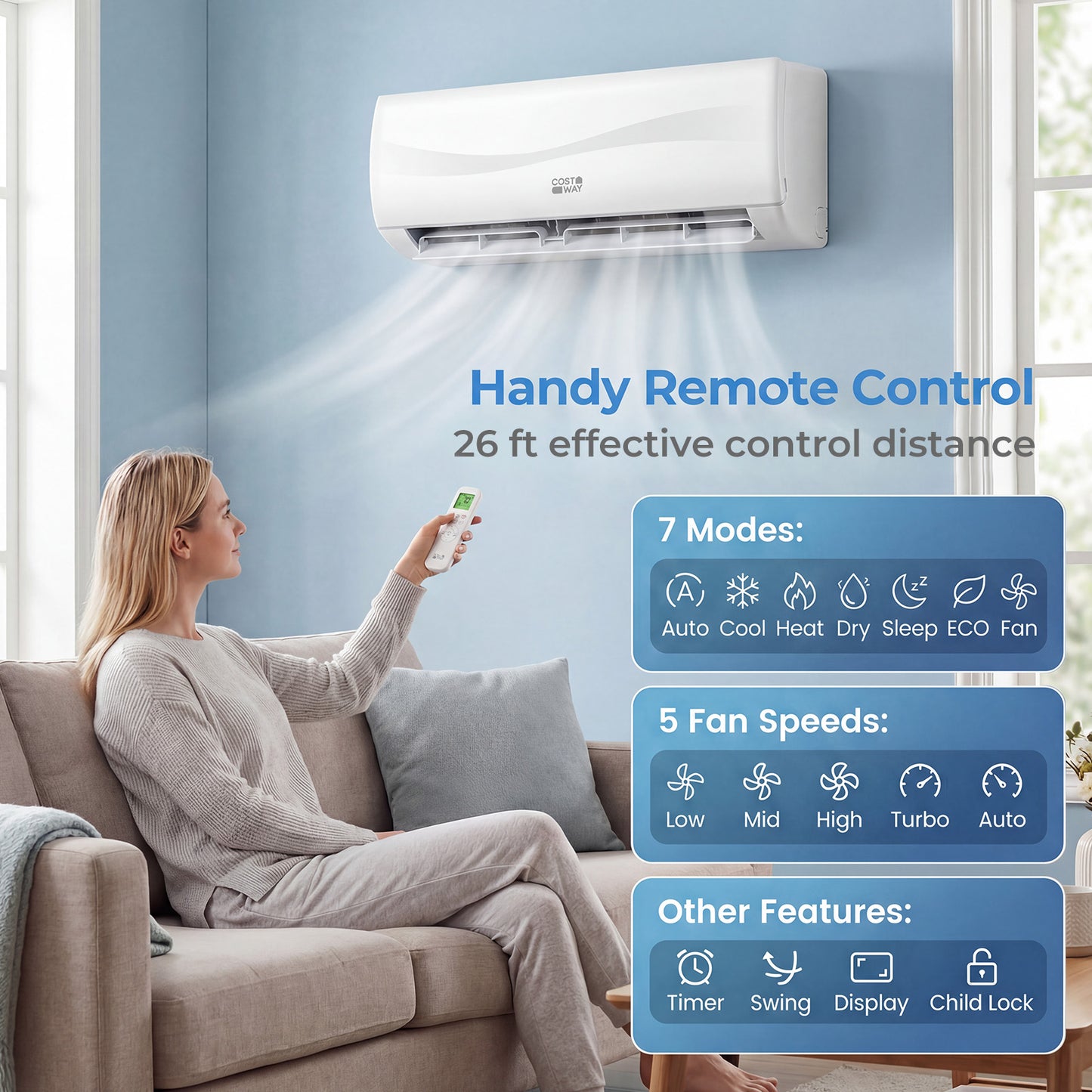 9100 BTU 19 SEER2 208-230V Mini Split Air Conditioner with Heat Pump