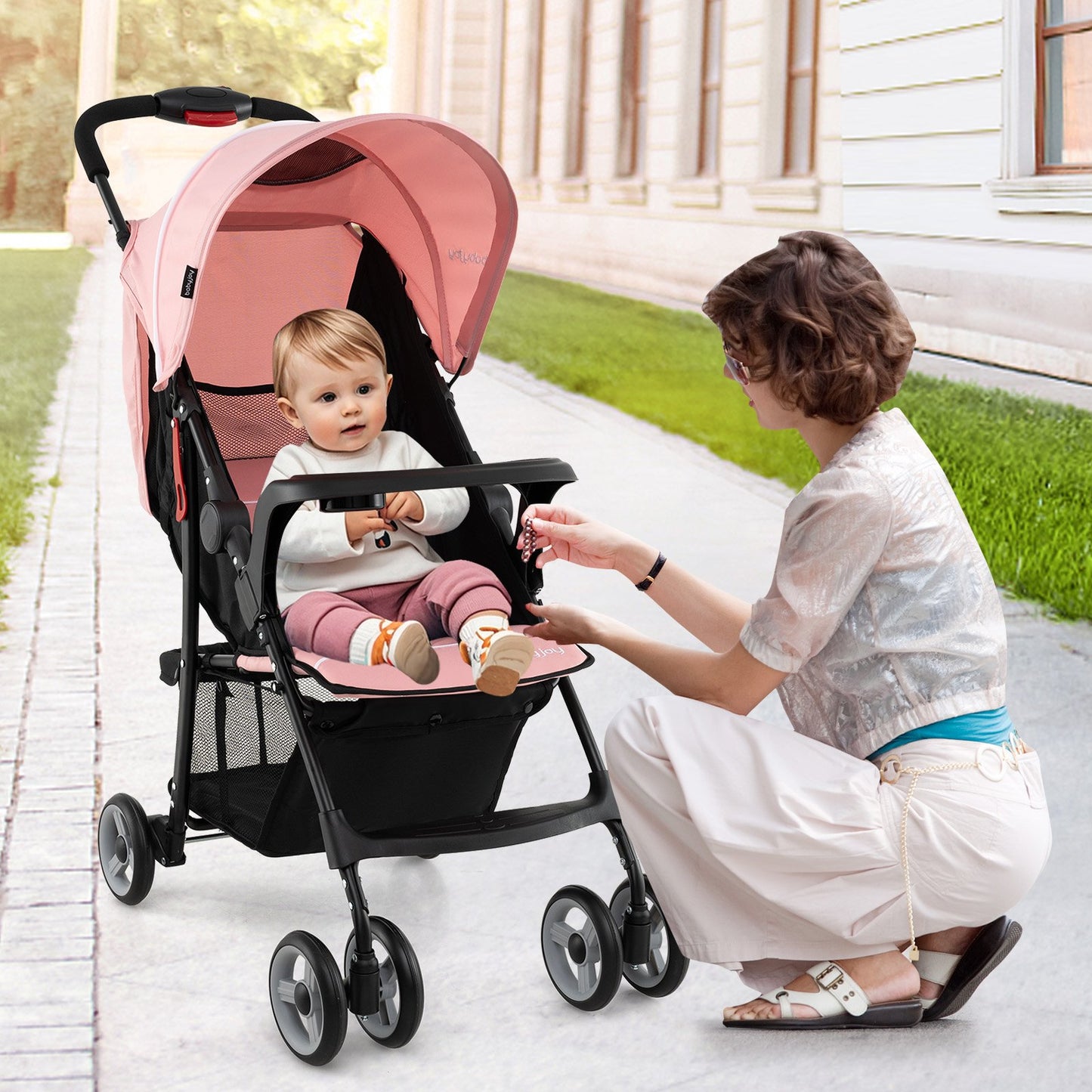 Toddler Travel Stroller for Airplane with Canopy and Adjustable Backrest-Black