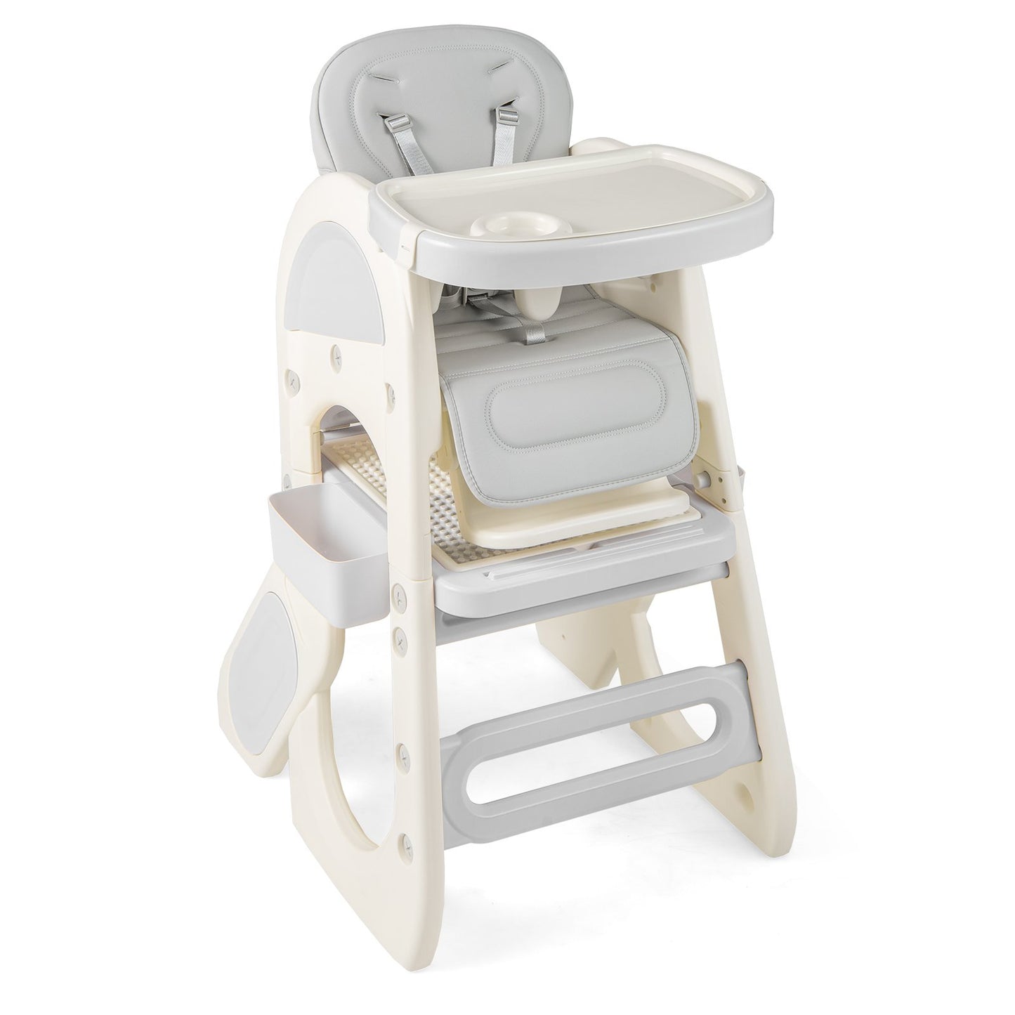 Convertible Baby High Chair with Double-layer Tray and Adjustable Backrest-Grey