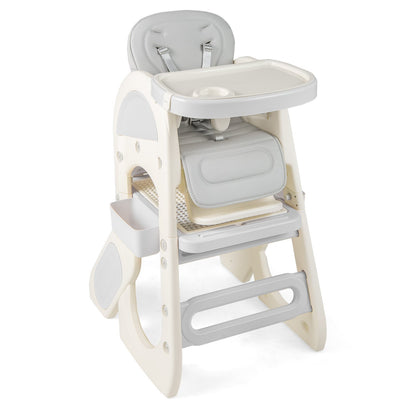 Convertible Baby High Chair with Double-layer Tray and Adjustable Backrest-Grey