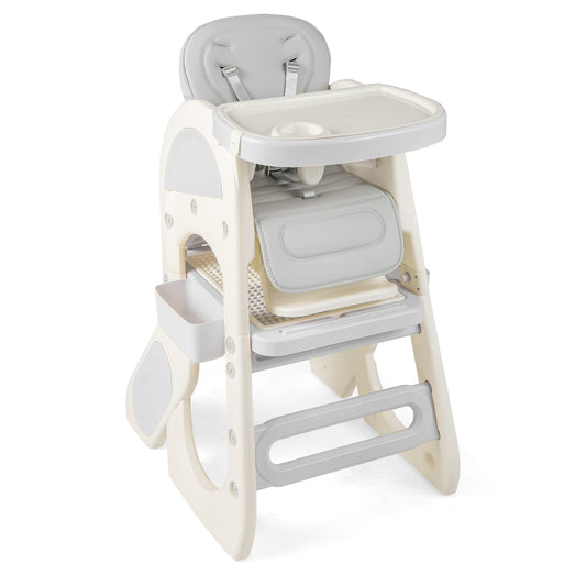 Convertible Baby High Chair with Double-layer Tray and Adjustable Backrest-Grey