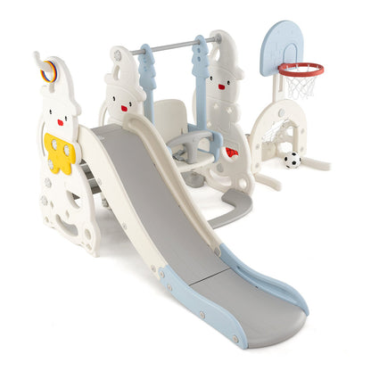 7 in 1 Toddler Slide and Swing Set with Height Adjustable Swing and Basketball Hoop