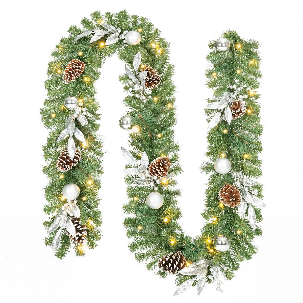 9FT Pre-Lit Artificial Christmas Garland with 50 Warm White LED Lights