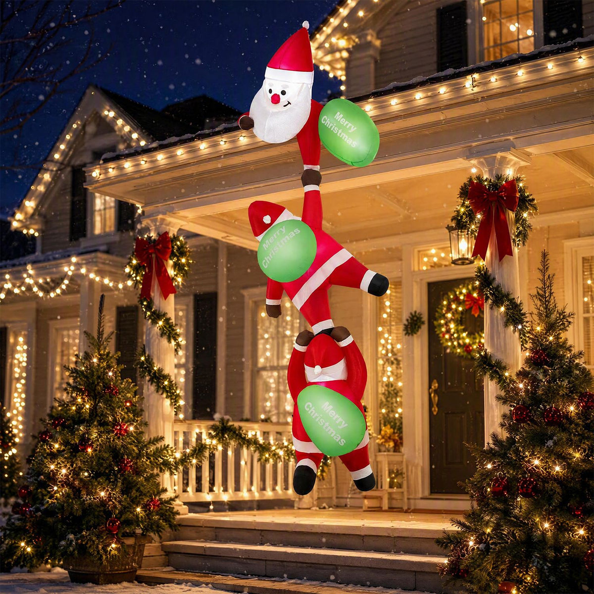 9.2 ft hanging Christmas inflatable decoration by Wilsons Home Store, indoor and outdoor holiday decor with festive lights and characters.