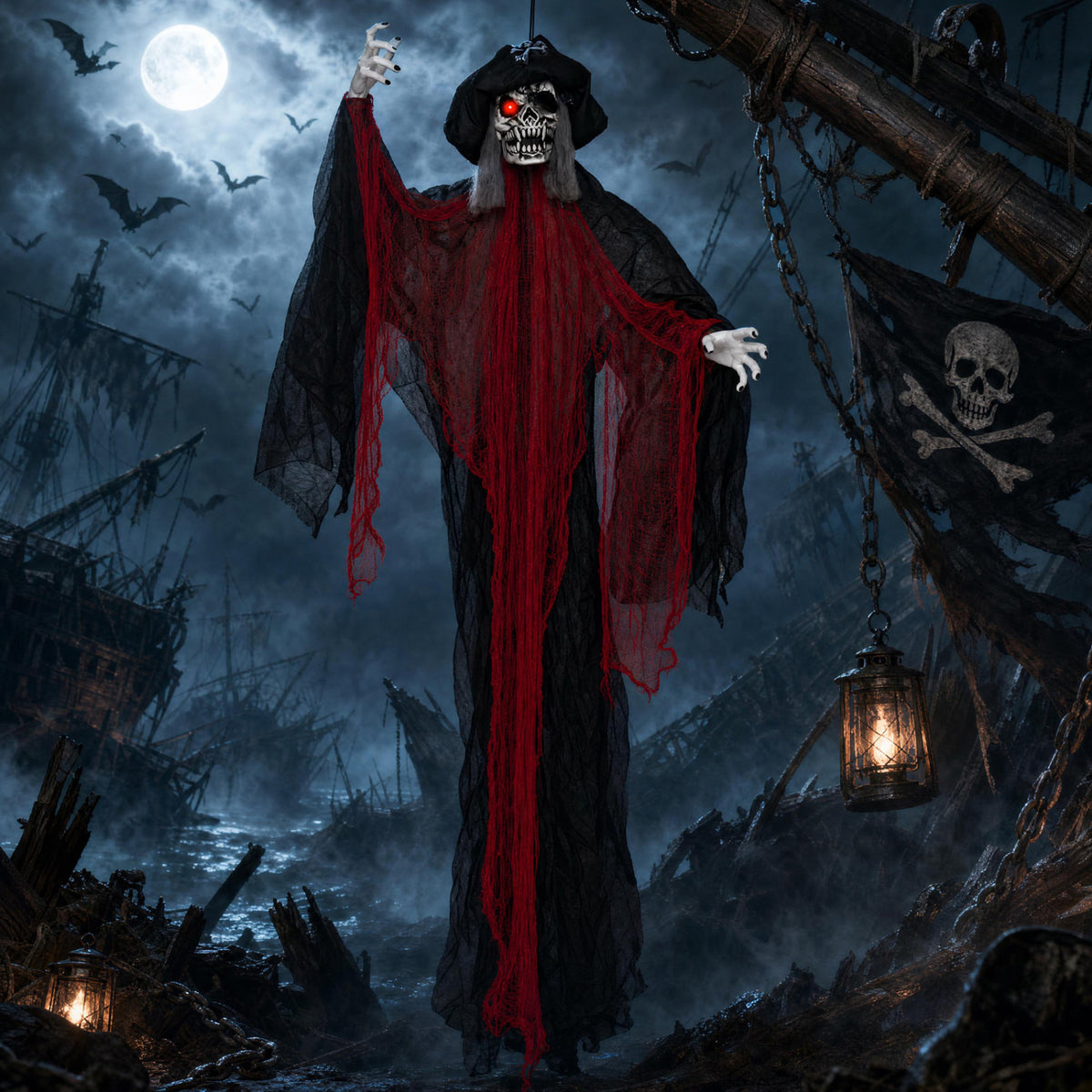 9.4 Ft Animated Halloween Hanging Undead Pirate Decoration