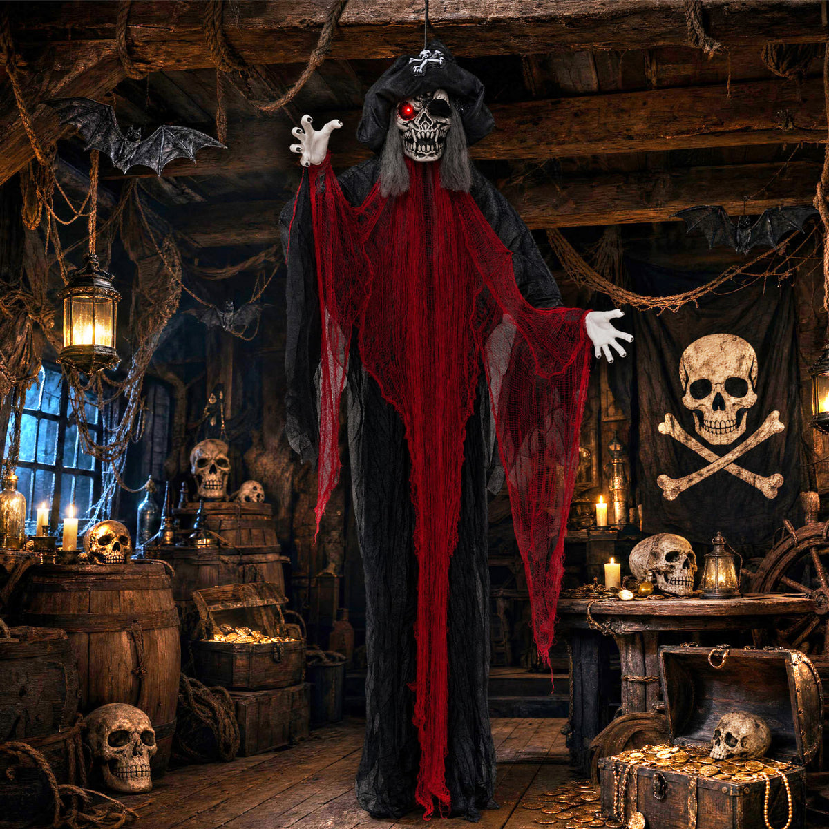 9.4 Ft Animated Halloween Hanging Undead Pirate Decoration