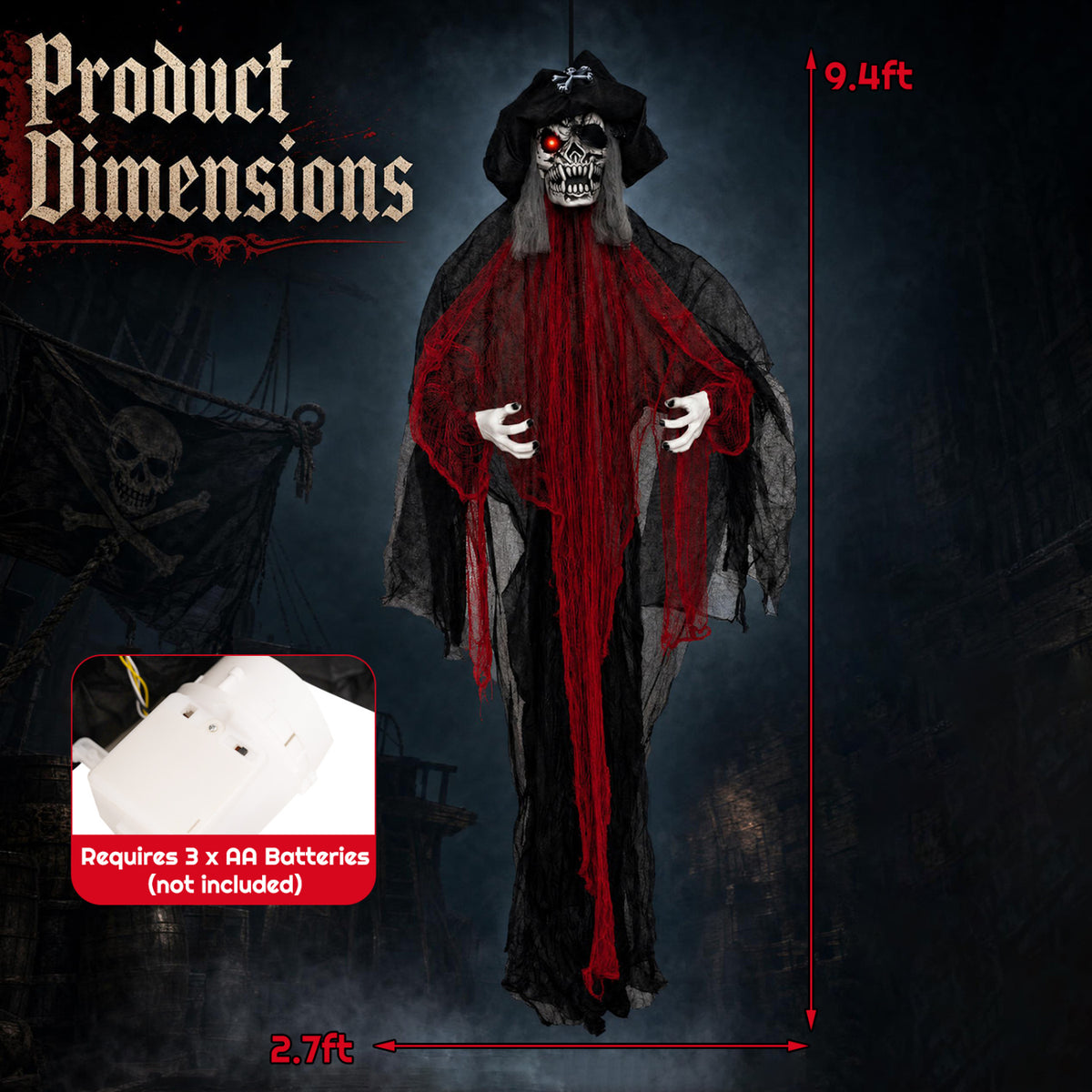 9.4 Ft Animated Halloween Hanging Undead Pirate Decoration