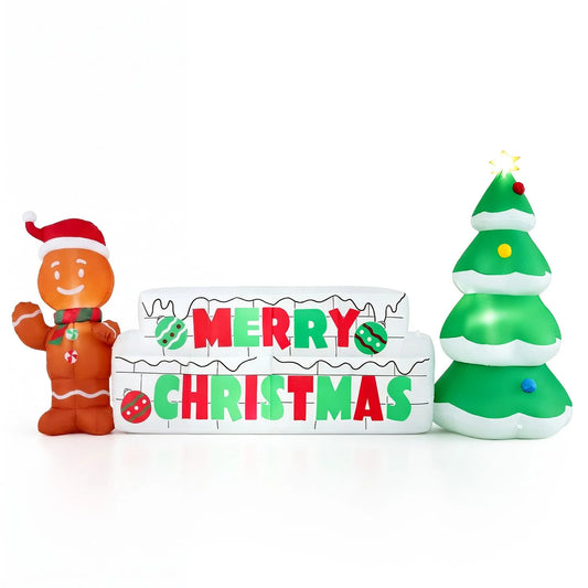 9.5 ft long inflatable Christmas sign decoration by Wilsons Home Store, outdoor holiday decor with festive Christmas message.