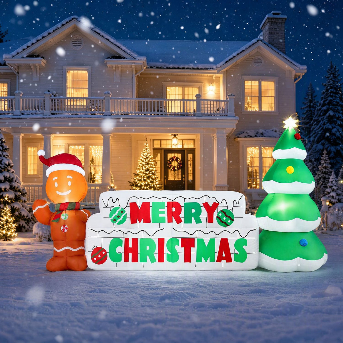 9.5 ft long inflatable Christmas sign decoration by Wilsons Home Store, outdoor holiday decor for festive Christmas displays.