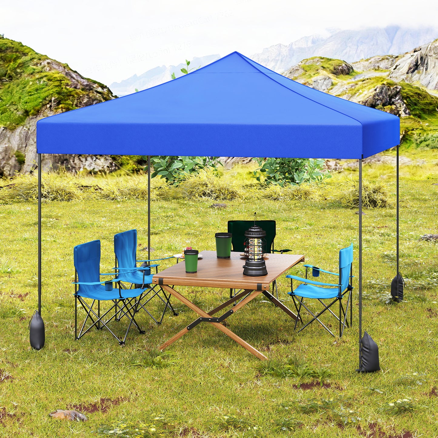 9.5 x 9.5 Feet Pop up Canopy Tent with Adjustable Heights-Blue