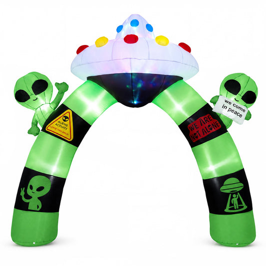 9.8 ft alien Halloween inflatable archway with lights, outdoor blow-up Halloween decoration featuring a space alien design.