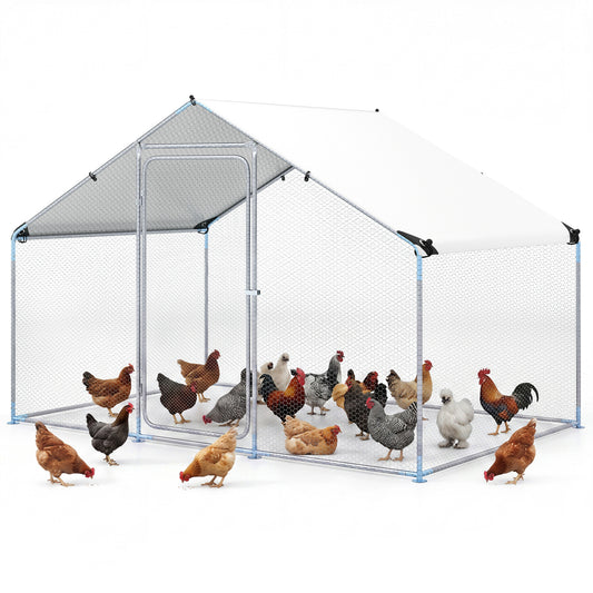 Large metal chicken coop with waterproof cover, 9.8 x 6.7 feet, suitable for pets, by Wilsons Home Store.