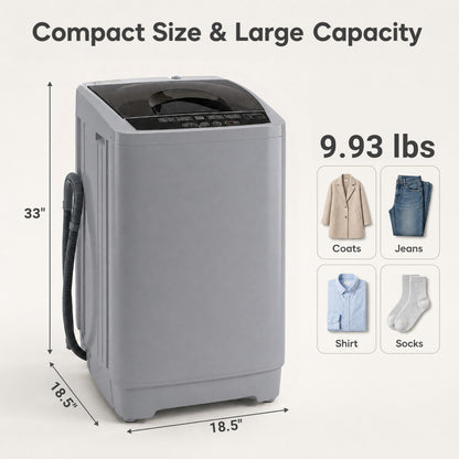 9.93 lbs Full Automatic Washing Machine with 8 Preset Programs-Gray