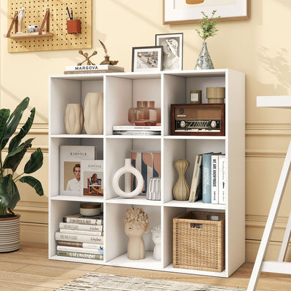 9-Cube Book Shelf Tool-Free Assembly Wooden Bookshelf Modern Bookcase Storage Organizer-White