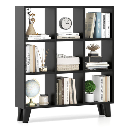 9-Cube Bookcase with 6 Removable Shelves and Raised Support Feet-Black