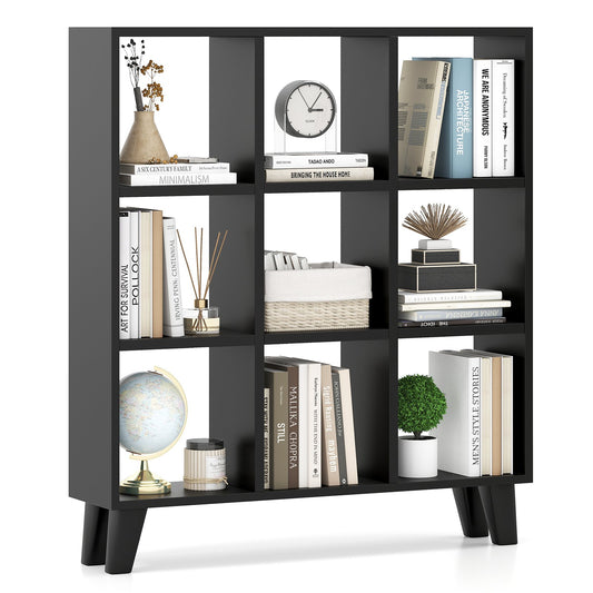 9-Cube Bookcase with 6 Removable Shelves and Raised Support Feet-Black