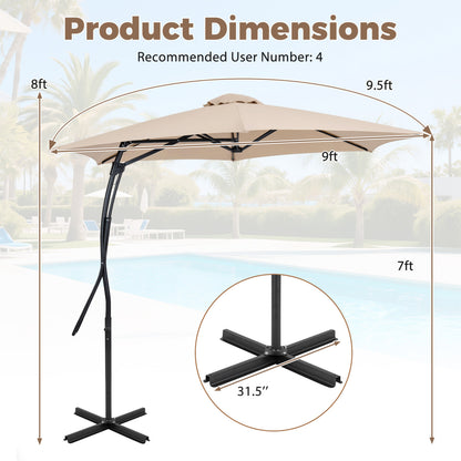 9 FT Cantilever Umbrella with Cross Base Included with Smooth Handle amd Heavy Duty Frame-Beige