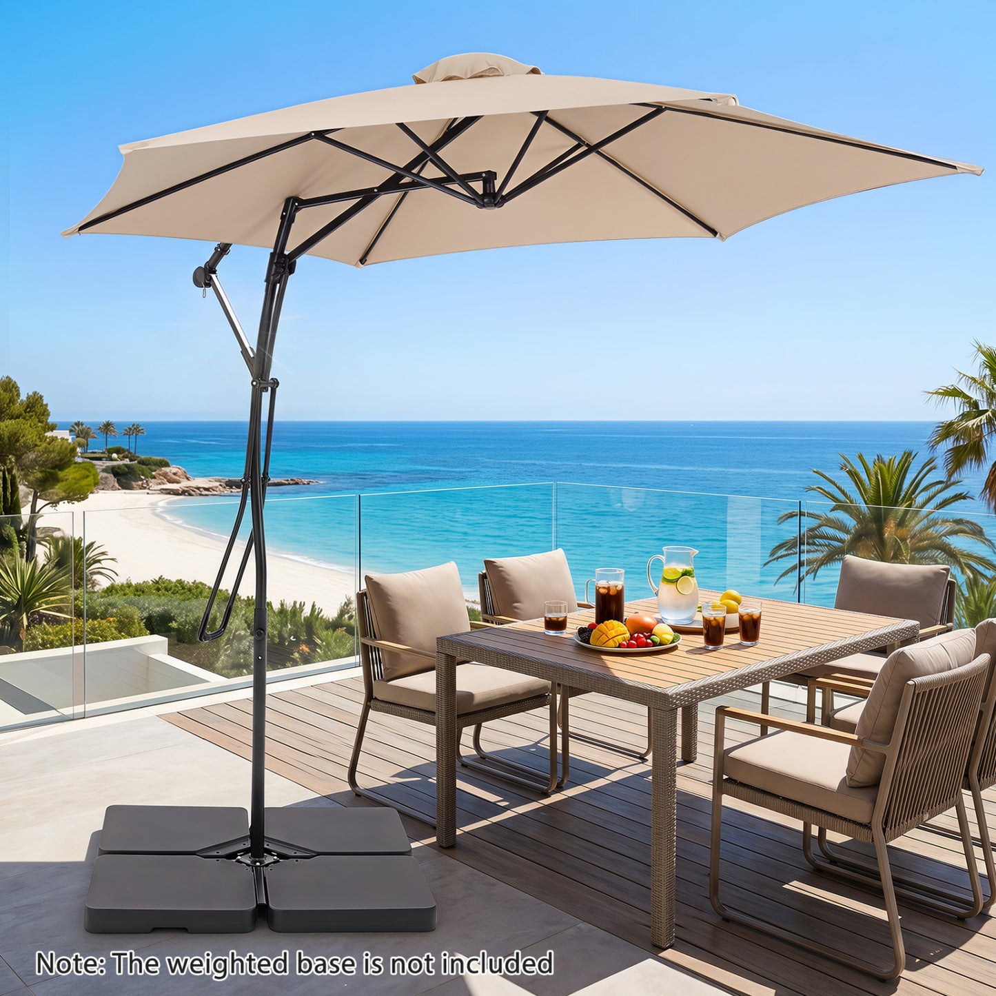 9 FT Cantilever Umbrella with Cross Base Included with Smooth Handle amd Heavy Duty Frame-Beige