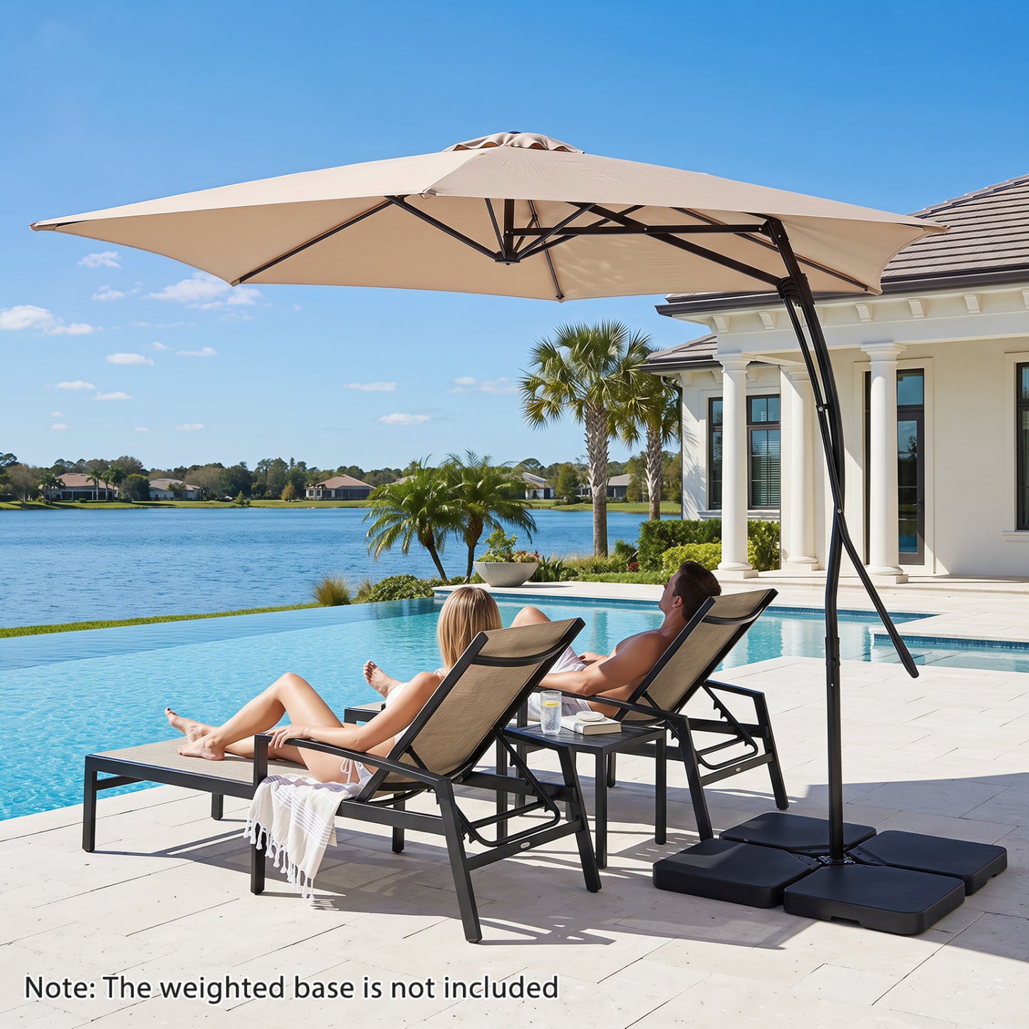 9 FT Cantilever Umbrella with Cross Base Included with Smooth Handle amd Heavy Duty Frame-Beige