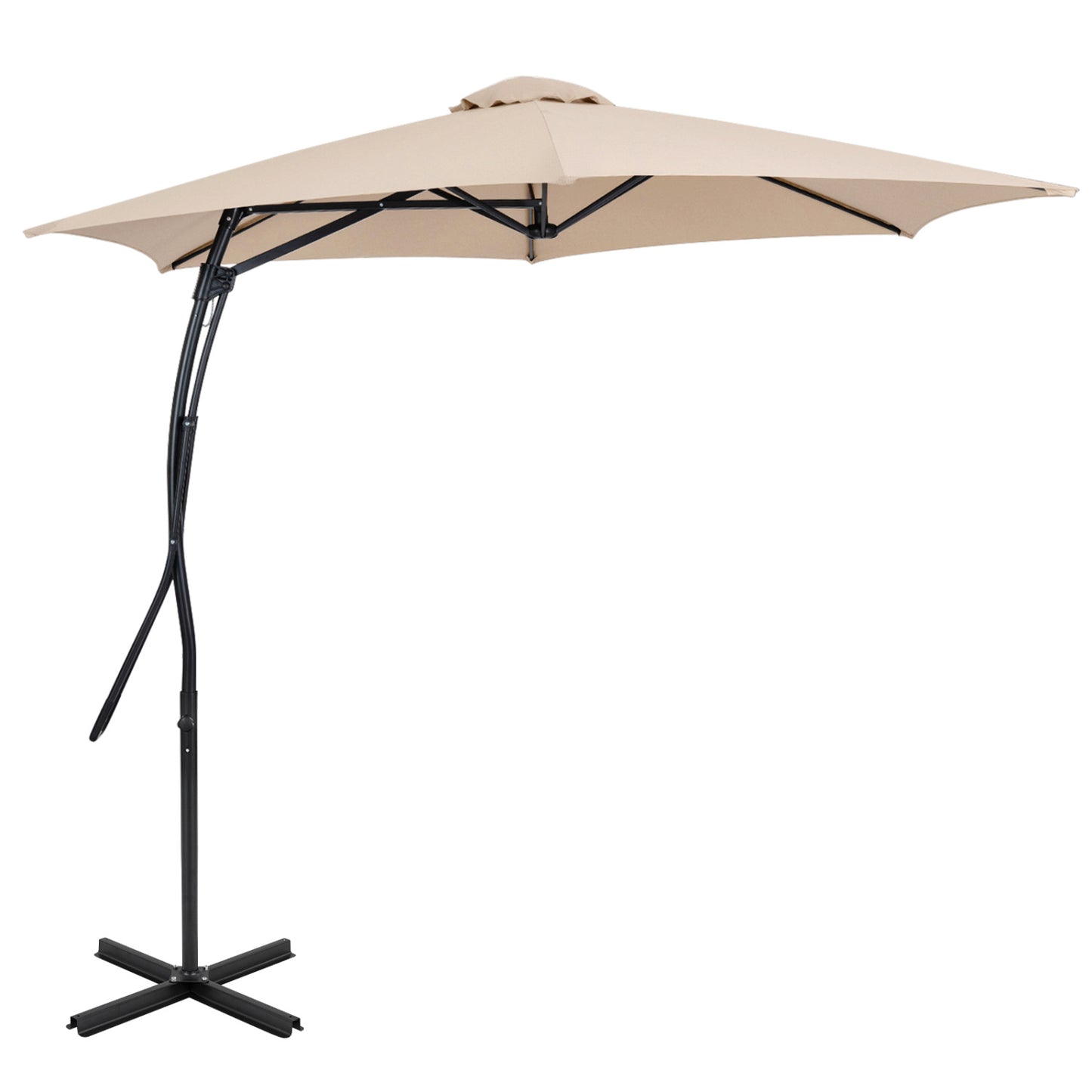 9 FT Cantilever Umbrella with Cross Base Included with Smooth Handle amd Heavy Duty Frame-Beige